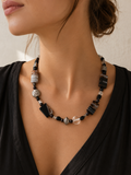 Naturstein-Kette in Schwarz, Silber und Brauntönen