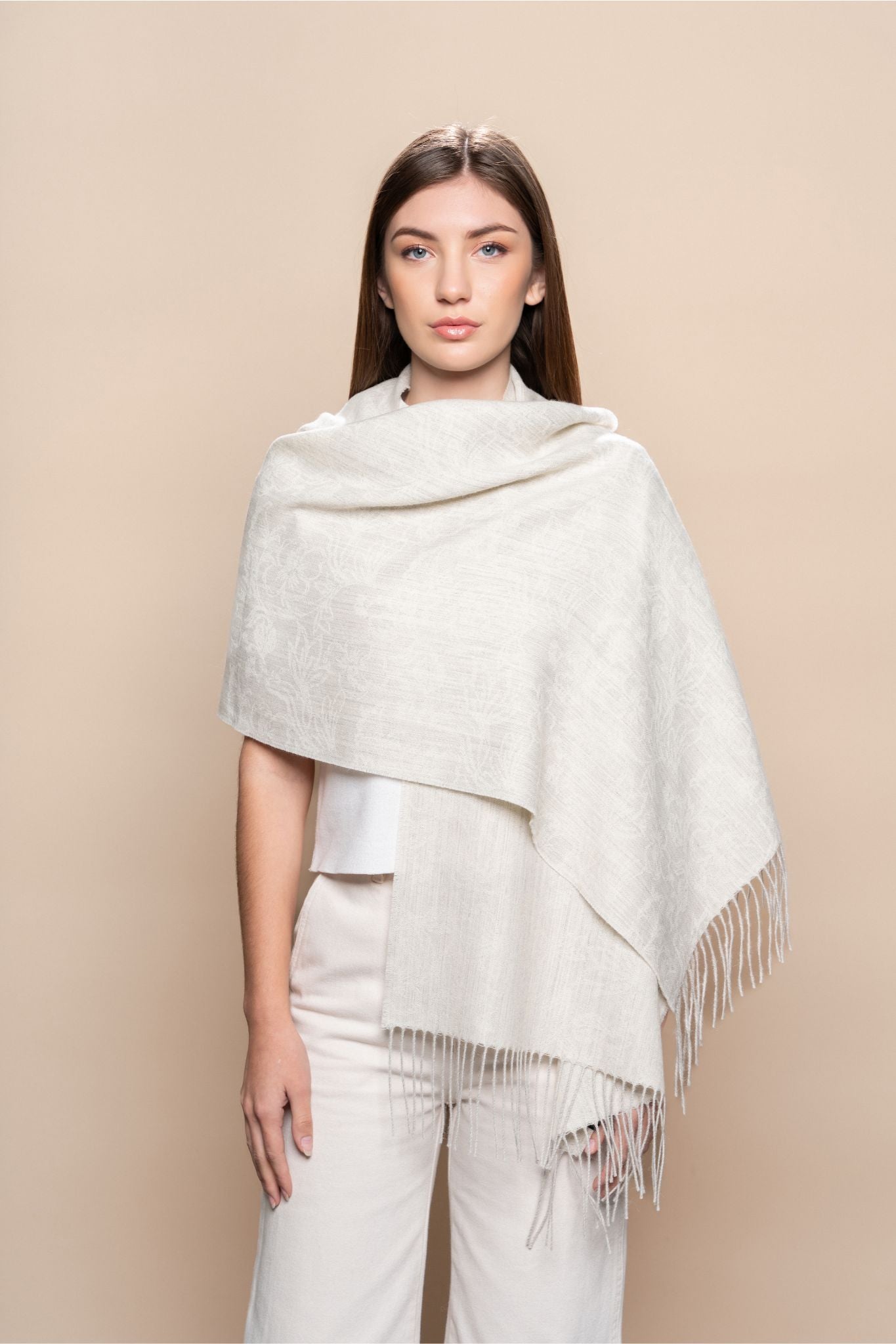 Kantu Floral Scarf – Natural Grey